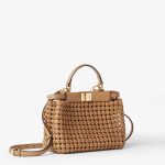 FENDI Peekaboo Mini Cappuccino-colored woven leather bag - Image 3